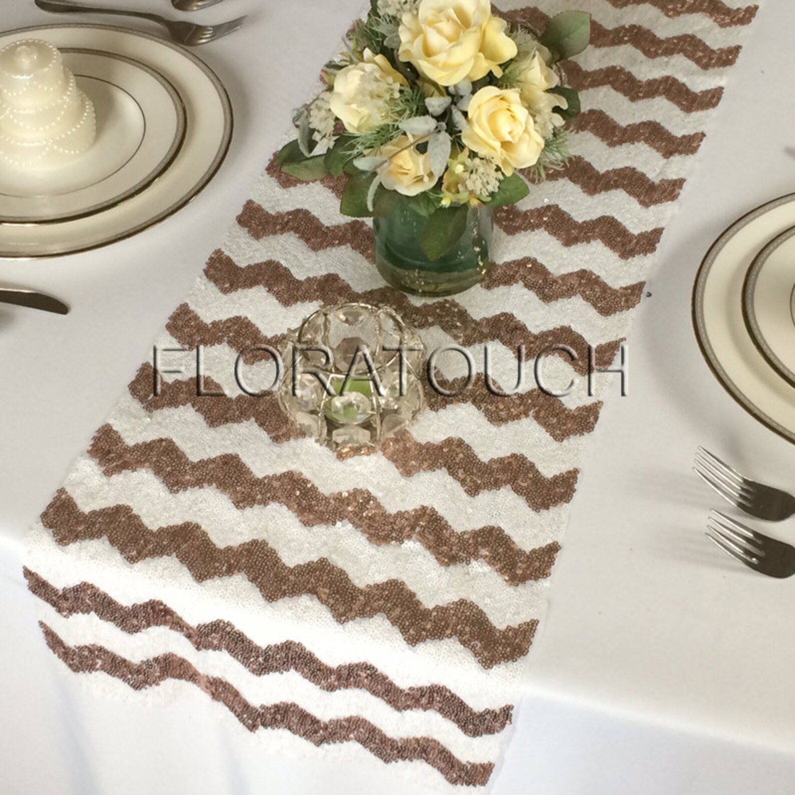 Rose Gold Chevron Sequin Table Runner Wedding Table Runner Etsy