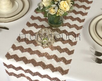 Rose Gold Chevron Sequin Table Runner Wedding Table Runner