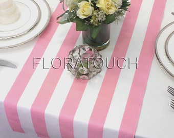 Pink Stripe Table Runner Pink and White Striped Wedding Table Runner with pink stripes on the borders