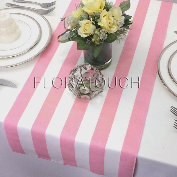 Pink Stripe Table Runner Pink and White Striped Wedding Table Runner with pink stripes on the borders