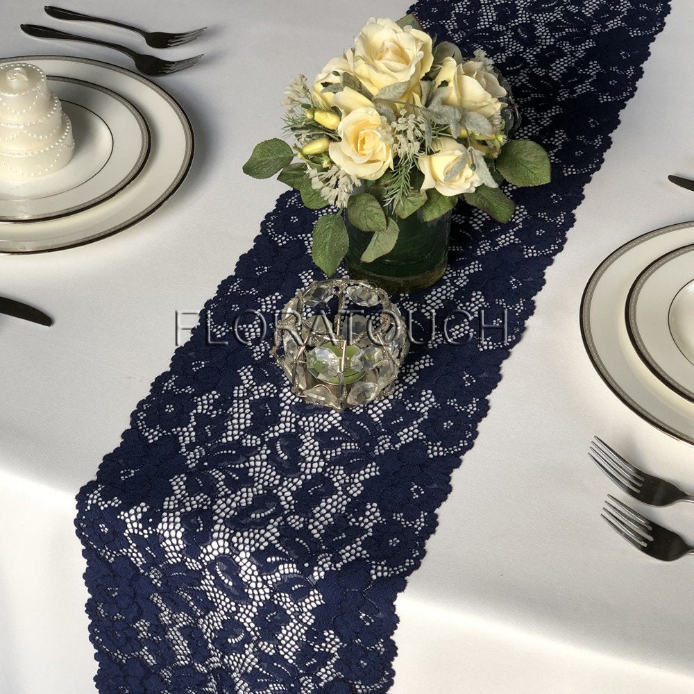 Navy Blue Lace Table Runner Wedding Table Runner LBN10 Etsy