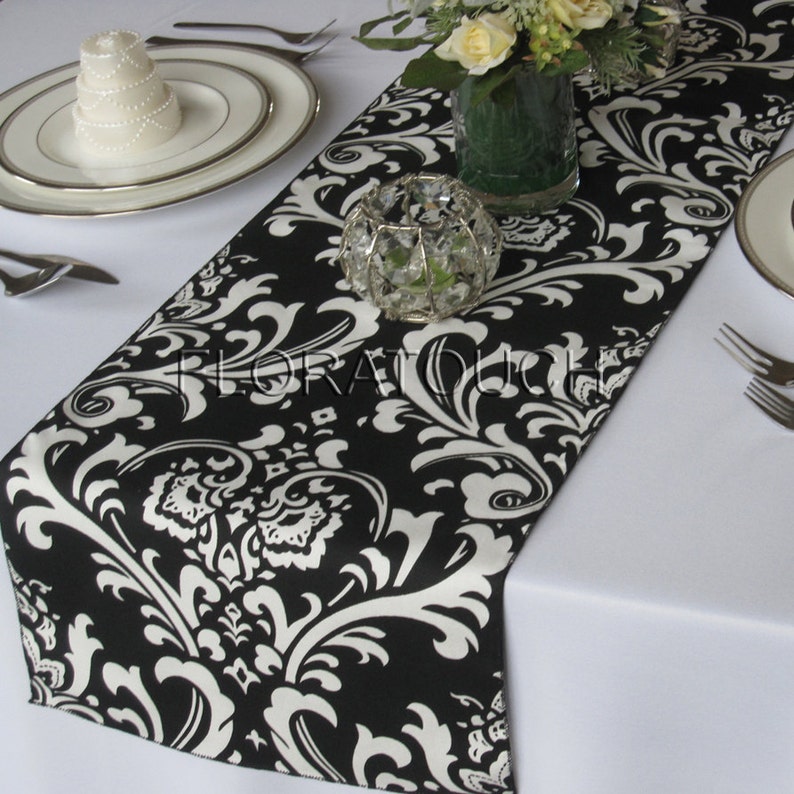 Traditions White on Black Damask Table Runner Wedding Table Etsy