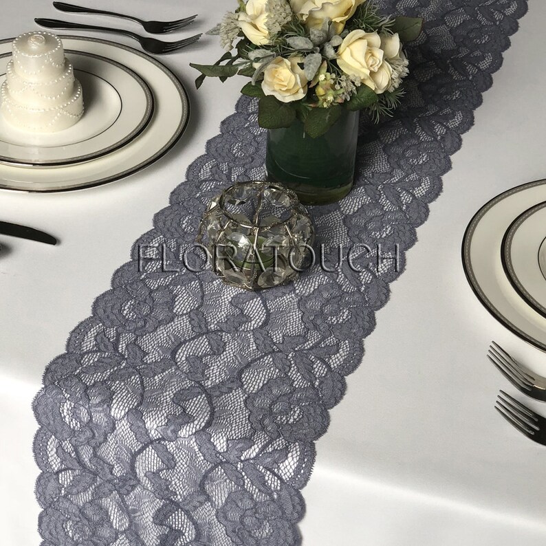 Gray Lace Table Runner Wedding Table Runner Lg02 Etsy