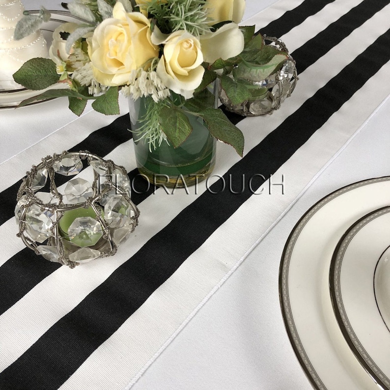 Black and White Striped Table Runner 10.5 Wide With Etsy