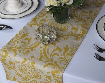 Traditions Yellow and Taupe Damask Wedding Table Runner