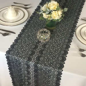 Black Lace Wide Width Wedding Table Runner 15&quot;