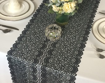 Black Lace Wide Width Wedding Table Runner 15"