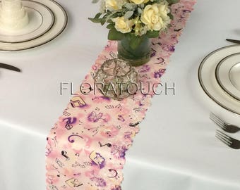 Dusty Rose Pink Purple Music Notes Lace Table Runner Wedding Table Runner LPNK4