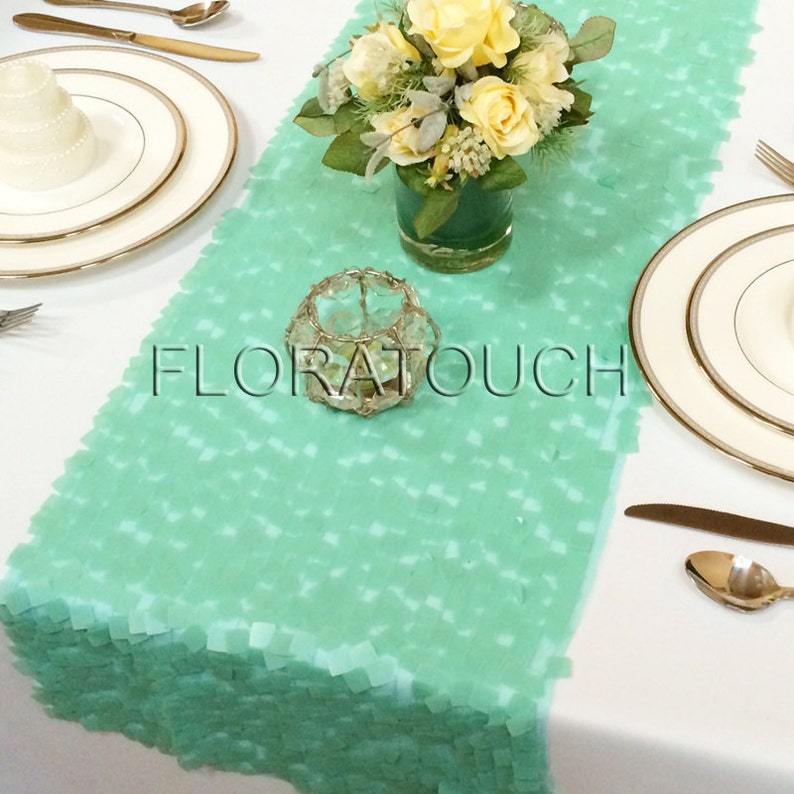 Mint Aqua Dazzle Square Sequin Table Runner Wedding Table Etsy