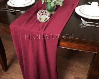 Rustic Wedding Table Runner Burgundy Gauze Table Runner Boho Wedding Centerpiece