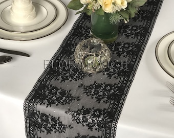 Black Floral Lace Table Runner Style LBlk10