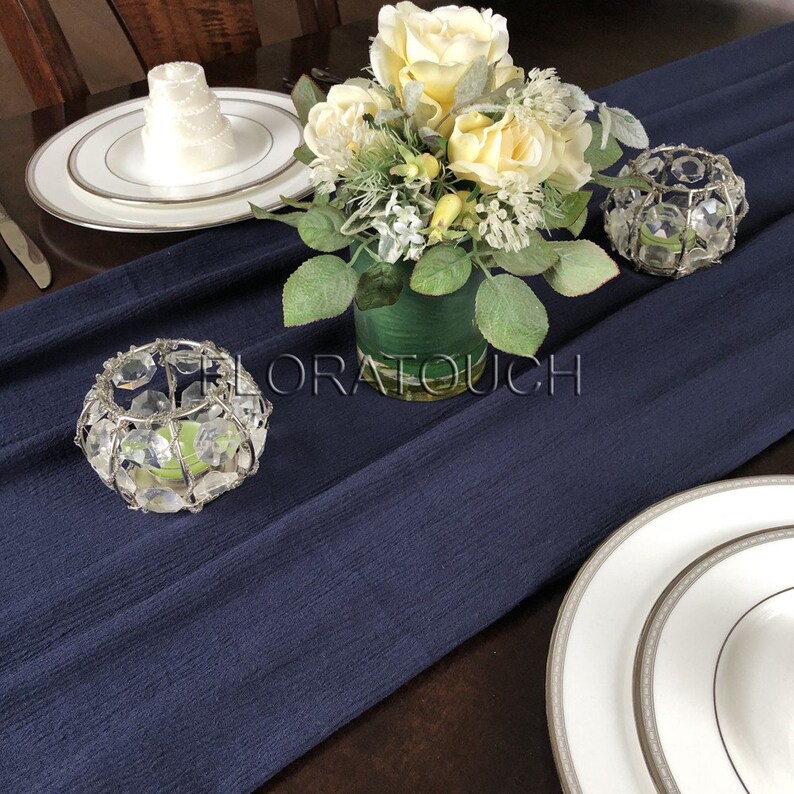 Rustic Wedding Table Runner Navy Blue Gauze Table Runner Boho Etsy