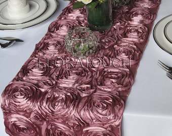 Satin Ribbon Rosette Wedding Table Runner - Dusty Rose