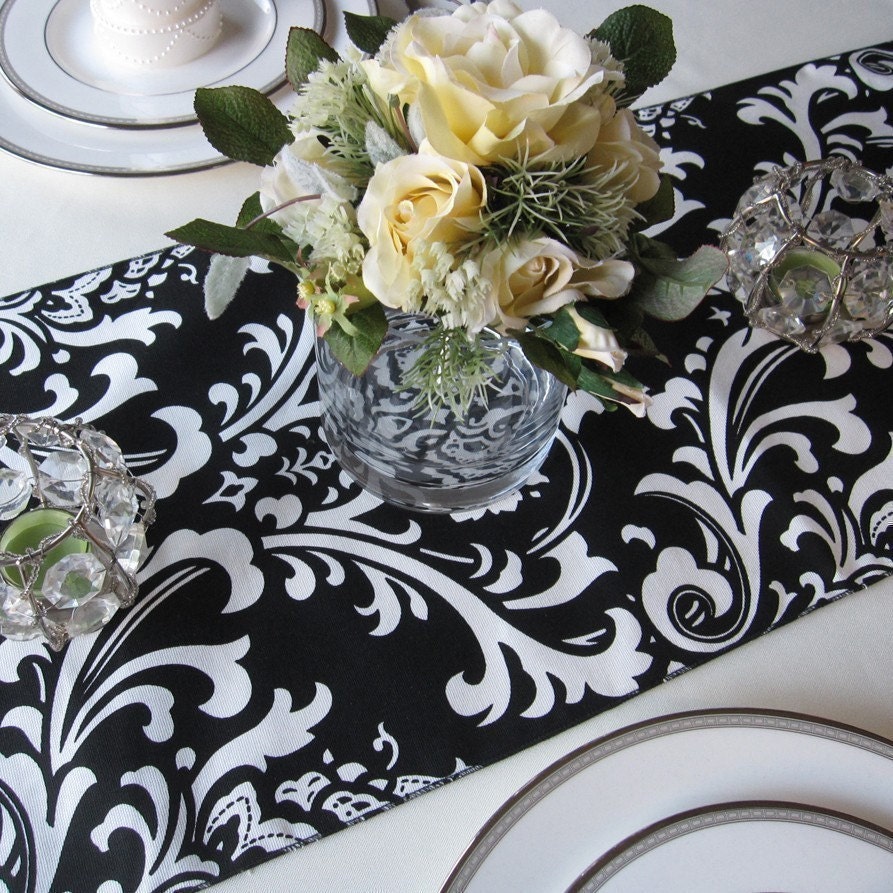 Traditions White on Black Damask Table Runner Wedding Table Runner Etsy Ireland