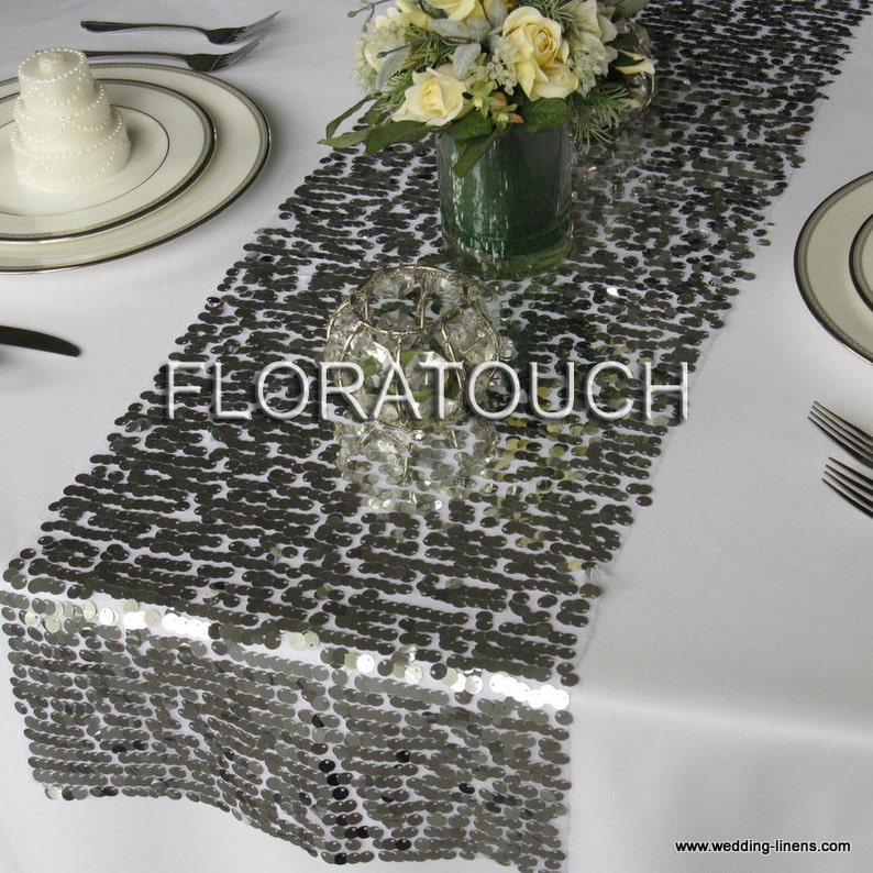 Silver Sequin Table Runner Wedding Table Runner Etsy