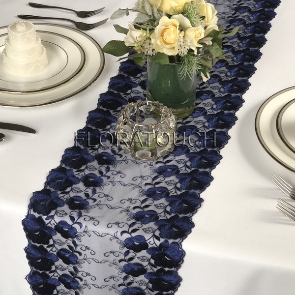 Navy Blue Lace Table Runner Wedding Table Runner LBN09