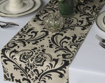 Traditions Black on Linen Damask Wedding Table Runner