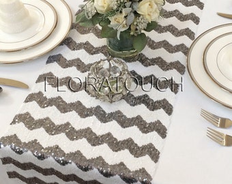 Dark Silver Chevron Sequin Table Runner Wedding Table Runner