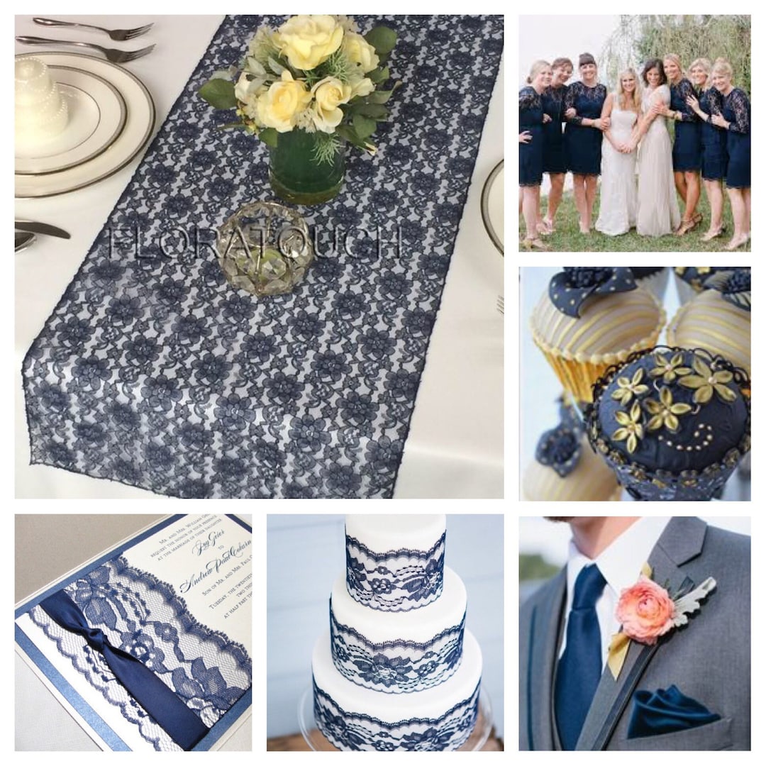 Navy Blue Lace Table Runner Wedding Table Runner Etsy
