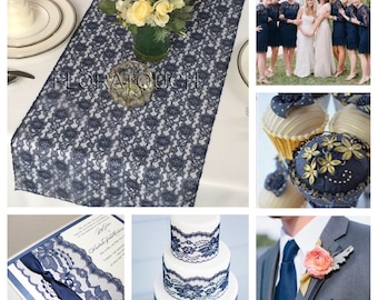 Navy Blue Lace Table Runner Wedding Table Runner