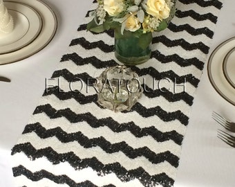 Black and White Chevron Sequin Table Runner Wedding Table Runner