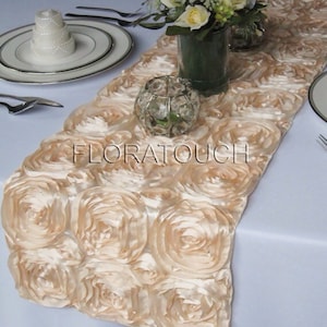 Champagne Satin Ribbon Rosette Table Runner Wedding Table Runner