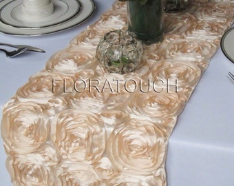 Champagne Satin Ribbon Rosette Table Runner Wedding Table Runner