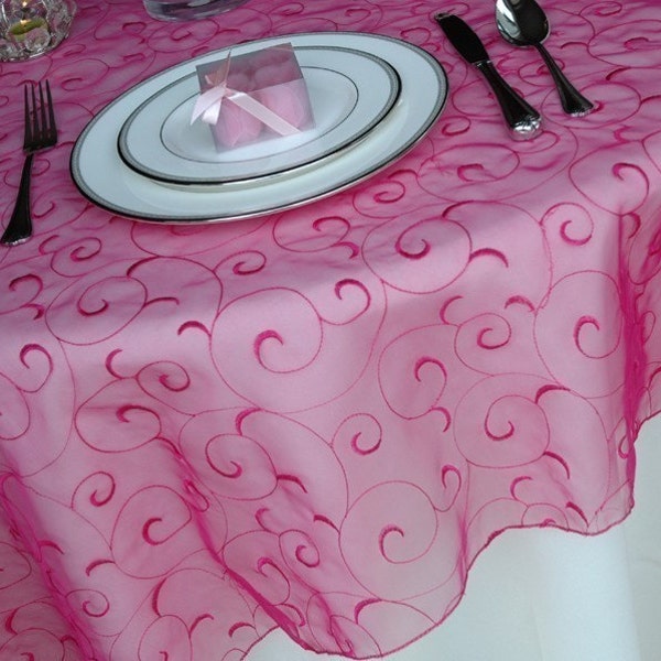 Swirl embroidered organza table overlay wedding table overlay