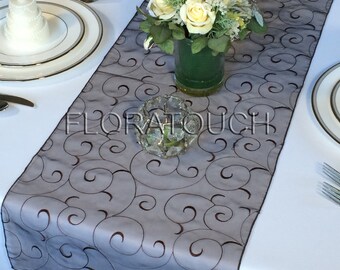 Brown Swirl Organza Table Runner