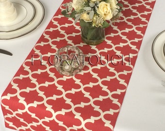 Moroccan Quatrefoil Lattice in White and Red Table Runner Wedding Table Runner