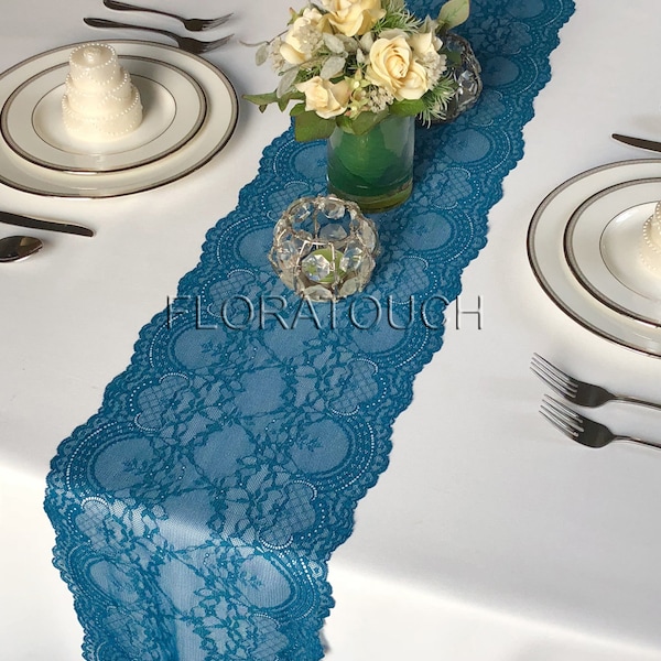 Peacock Teal Lace Table Runner Wedding Table Runner LP12