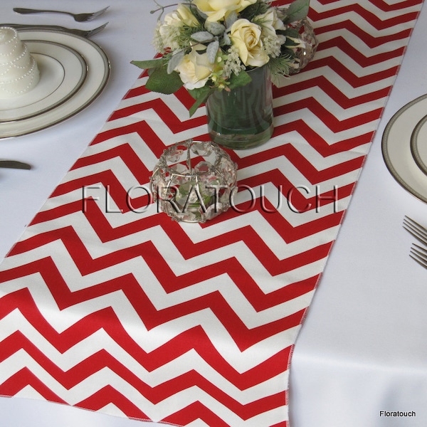 Red Chevron Table Runner Red and White Zigzag Wedding Table Runner