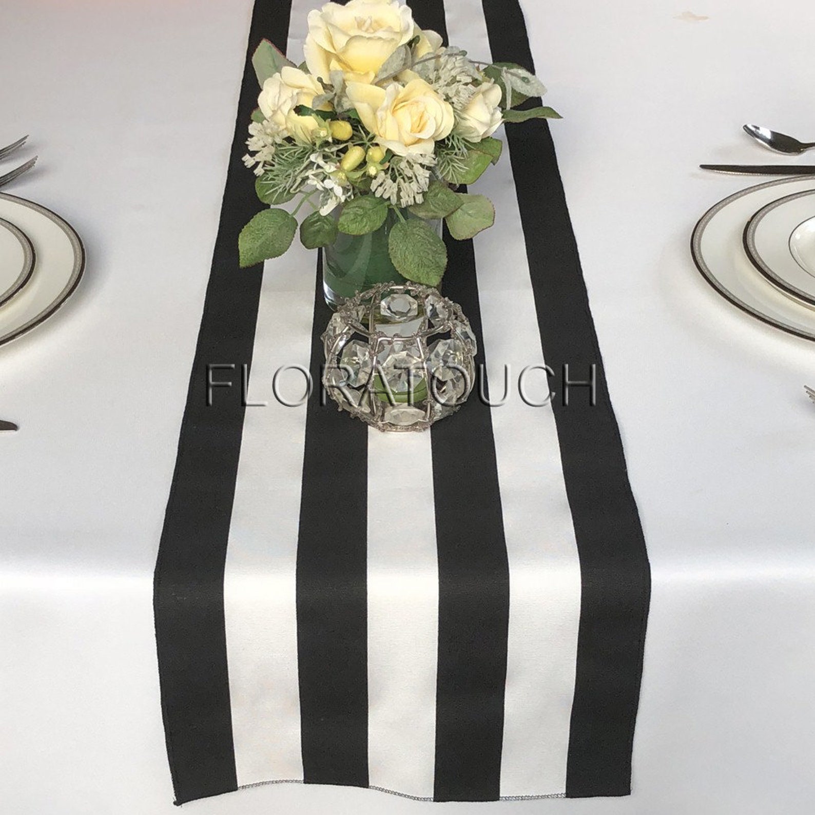 Black and White Striped Table Runner 10.5" Wide With Black Stripes on ...