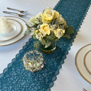 Scalloped Edge Peacock Teal Lace Table Runner Wedding Table Runner LP9 image 6