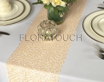 Champagne Gold Lace Table Runner with Scalloped Edge Wedding Table Runner LCG05