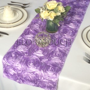 Lilac Satin Rosette Wedding Table Runner