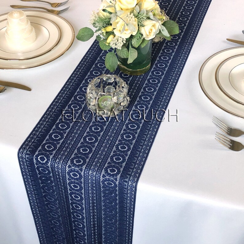 Dark Navy Blue Lace Table Runner Wedding Table Runner 10in Etsy