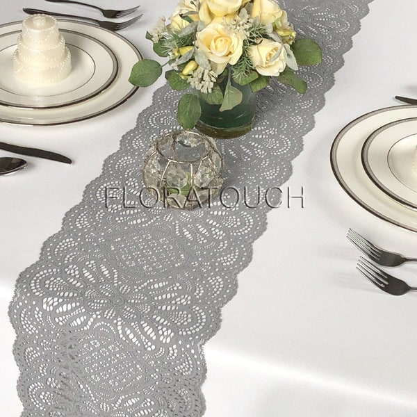 Thick Gray Lace Table Runner Symmetrical Pattern Wedding Table Runner