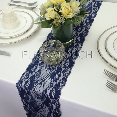 Navy Blue Lace Table Runner With Scalloped Edge Wedding Table Etsy