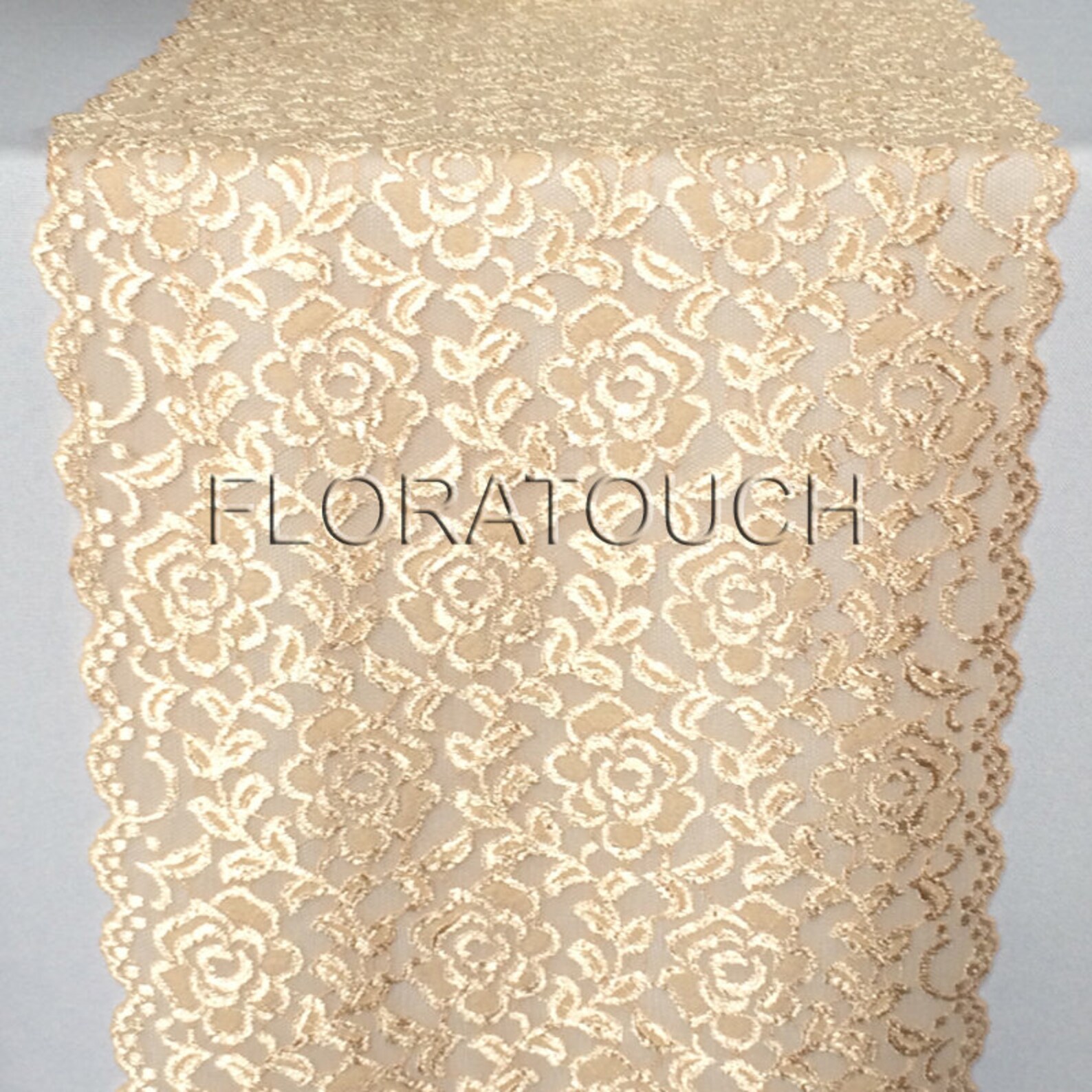 Champagne Gold Lace Table Runner With Scalloped Edge Wedding Etsy