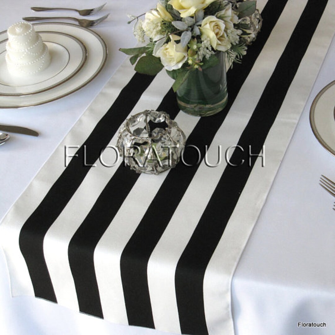 Black and White Striped Table Runner Wedding Table Runner With White ...