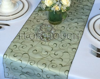 Olive Swirl Organza Table Runner