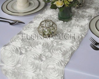 Off White Satin Ribbon Rosette Wedding Table Runner