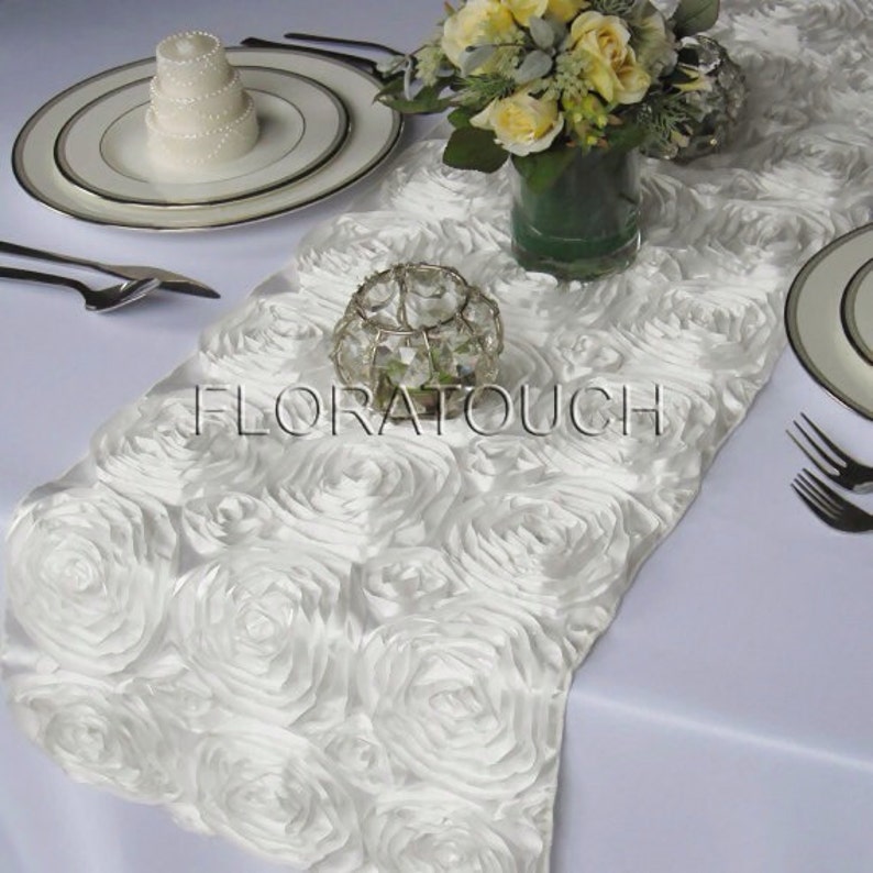 Off White Satin Ribbon Rosette Wedding Table Runner image 1