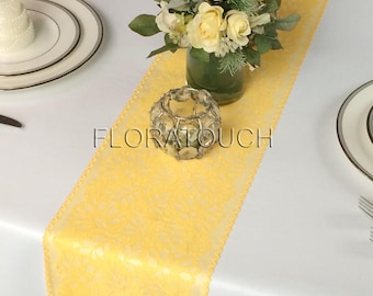 Shimmering Yellow Orange Lace Wedding Table Runner