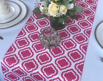 Curtis Candy Pink Moroccan Damask Hot Pink Wedding Table Runner