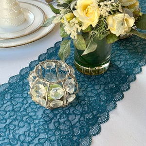 Scalloped Edge Peacock Teal Lace Table Runner Wedding Table Runner LP9 image 5