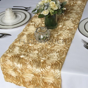 Gold Satin Ribbon Rosette Wedding Table Runner