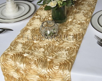 Gold Satin Ribbon Rosette Wedding Table Runner