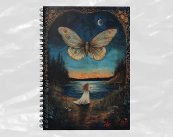 Luna Moth Spiral Notebook: Boho Girl Art, Ruled Pages